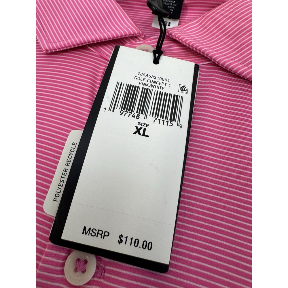 NWT RLX Ralph Lauren Pink White Striped Stretch Golf Polo Shirt Men's XL $110 - Picture 4 of 9